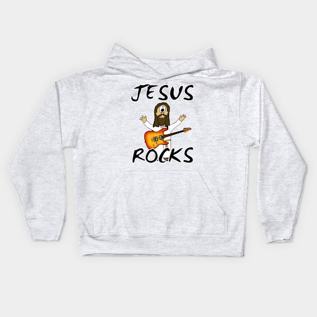 Jesus Rocks Electric Guitar Christian Guitarist Kids Hoodie by doodlerob